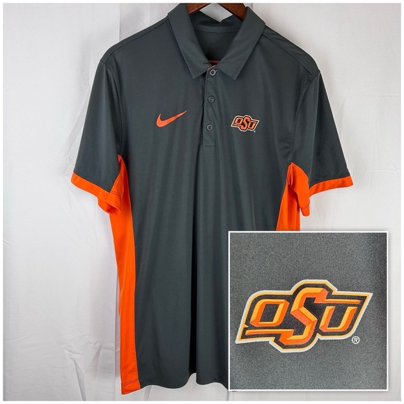 Nike Other - Oklahoma State Cowboys Nike Dri-Fit Polo Gray Orange Mens Large Logo‎ OSU